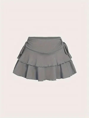 Plus Size Women's Ruffled Mini Skirt High Waist Tiered Layered Drawstring Casual Skirt