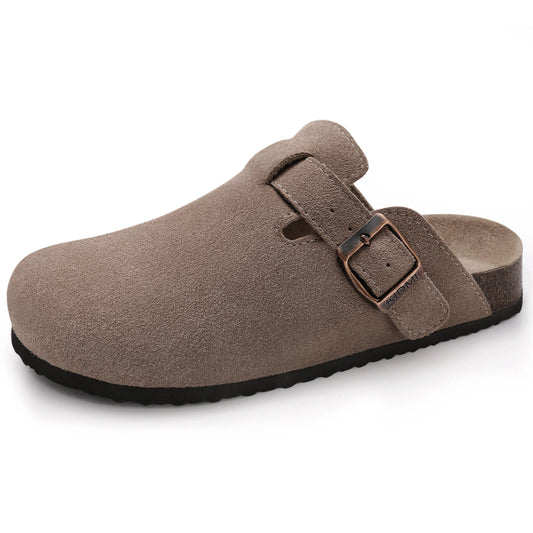 Kidmi New Faux Suede Clogs for Women Men Clogs Soft Cork Footbed Mules Comfort Potato Shoes with Arch Support Beach Sandals