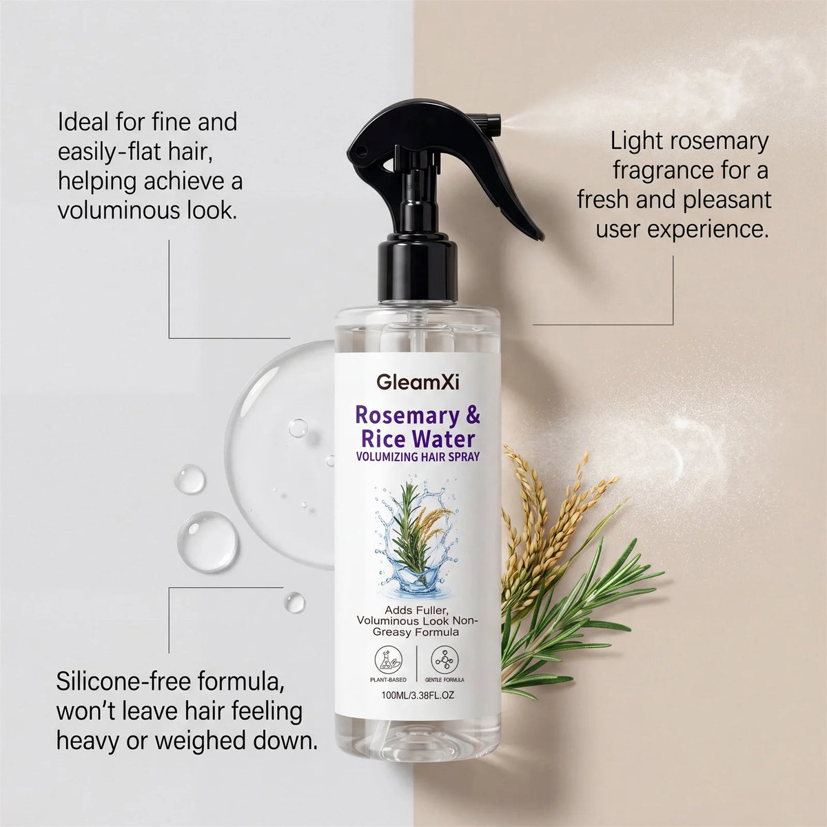 Rosemary & Rice Water Hair Spray Made with 100% Natural Extracts  Lightweight Non-Greasy Formula For Softer Smoother-Looking Hai