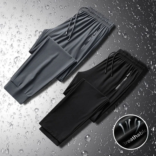 Plus Size 8XL Cool Ice Silk Sweatpants High Elastic Summer Men Casual Pants Breathable Straight Classic Jogging Trousers Korean