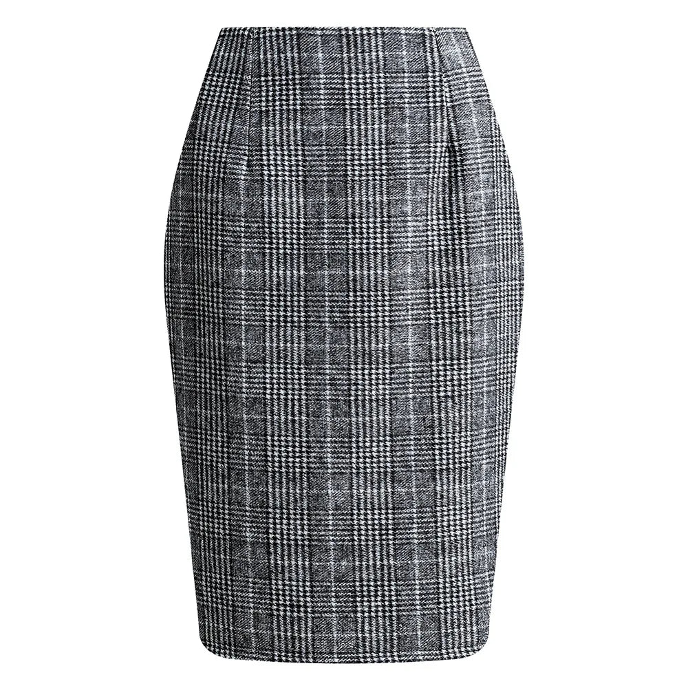 2025 Autumn and Winter Women's Plaid Hip Skirt Zipper Slim Wool Blend Fashion Office Pencil Skirts Midi Skirt