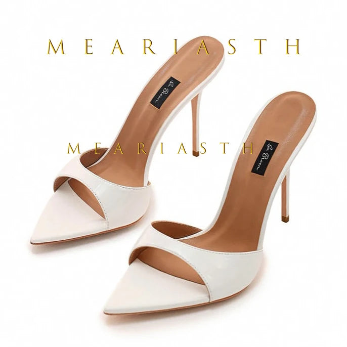Ladies High-heeled Slippers Shoes Fashion Pointed Sexy Patent Leather Women with Open Toes and Party Wedding Stripper Sandals.