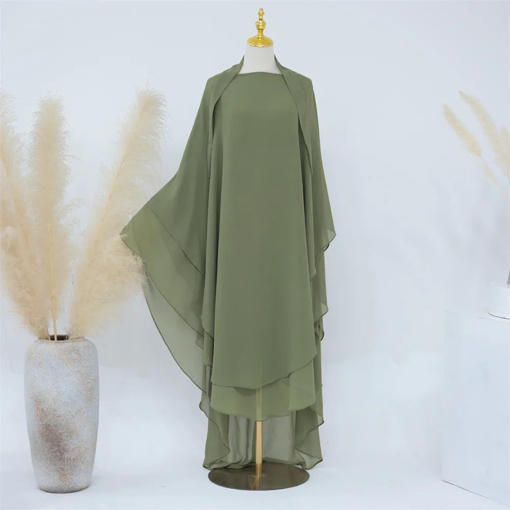 Two Layer Chiffon Extra Long Khimar Niqab Eid Ramadan Muslim Women Islamic Clothing Prayer Garment Overhead Abaya Dress Kaftan