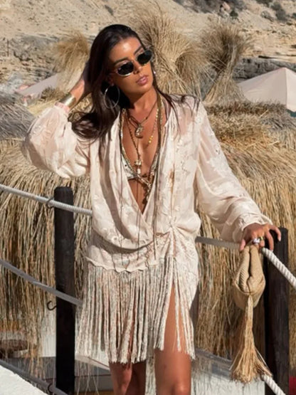 Women's Peach Fringe Bodycon Skirts Women Sexy V-shape Gold Fringe Slim Fit Midi Skirt 2026 Summer Beach Vacation Outfit New