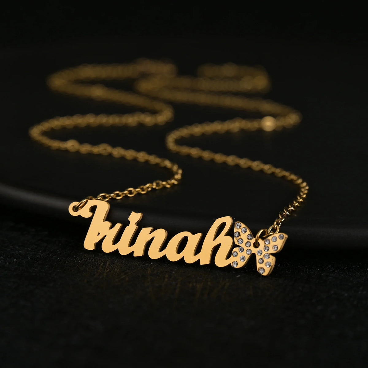 Atoztide Multiple Custom Name Frosted Necklaces Full Stone Butterfly Chain Stainless Steel for Women Pendant Jewelry Gifts