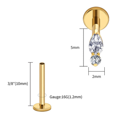 Right Grand ASTM F136 Titanium Teardrop Opal Cartilage Earring 16G Tiny Round CZ Forward Helix Labret Stud Piercing Jewelry