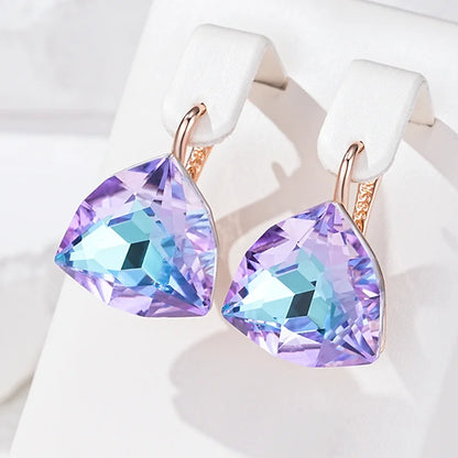 Wbmqda Big Colorful Stone Women's Frop Earrings 585 Rose Gold Color Unique Jewelry Accessories