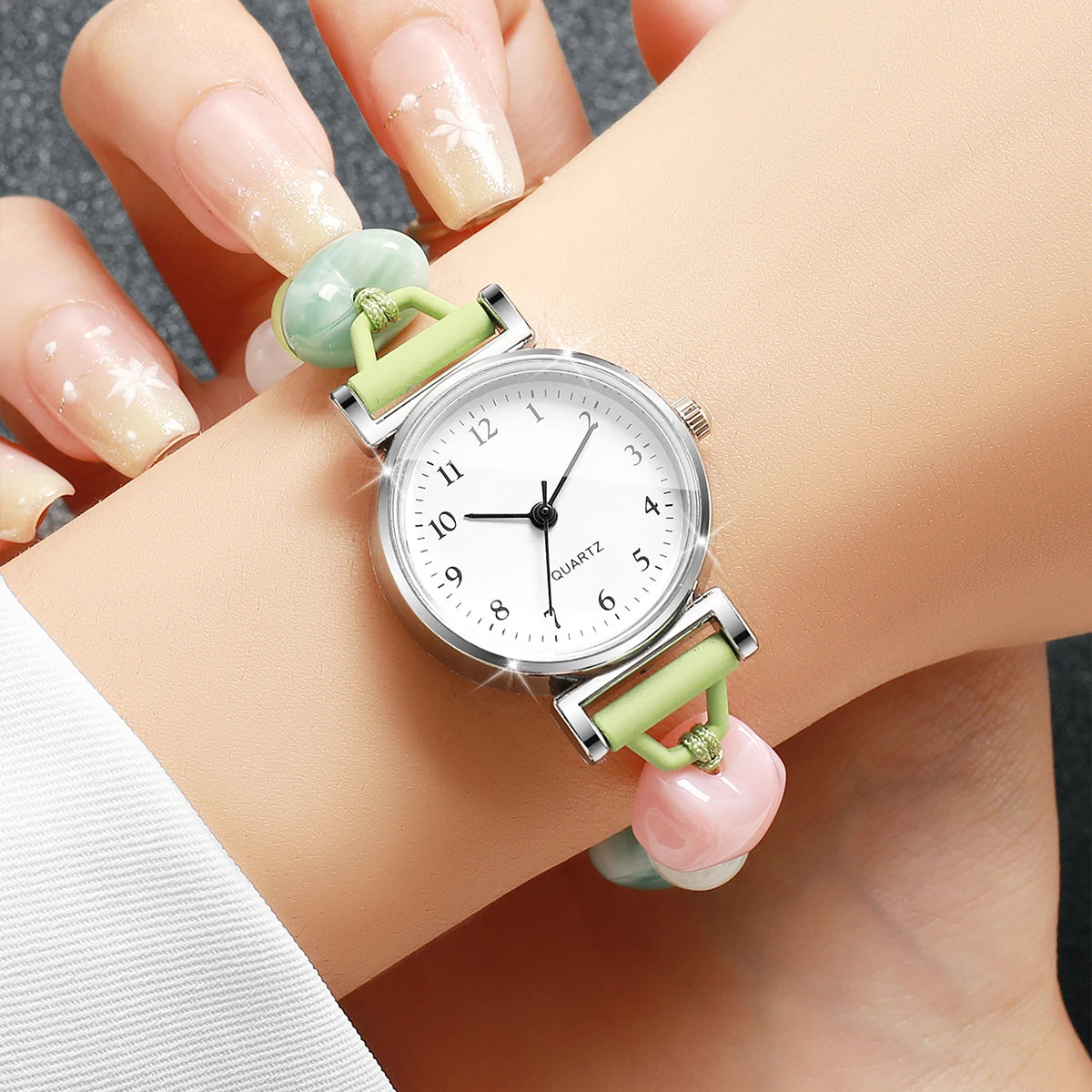 Fashion Arabic Dial Women Quartz Watch Sweet Star Beads Bracelet Strap Ladies Dress Wristwatches Relogio Feminino (Without Box)
