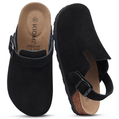 Crestar Women's Suede Clogs with Adjustable Strap Adult Fashion Cork Footbed Leather Mules New Outdoor Comfortable Potato Shoes