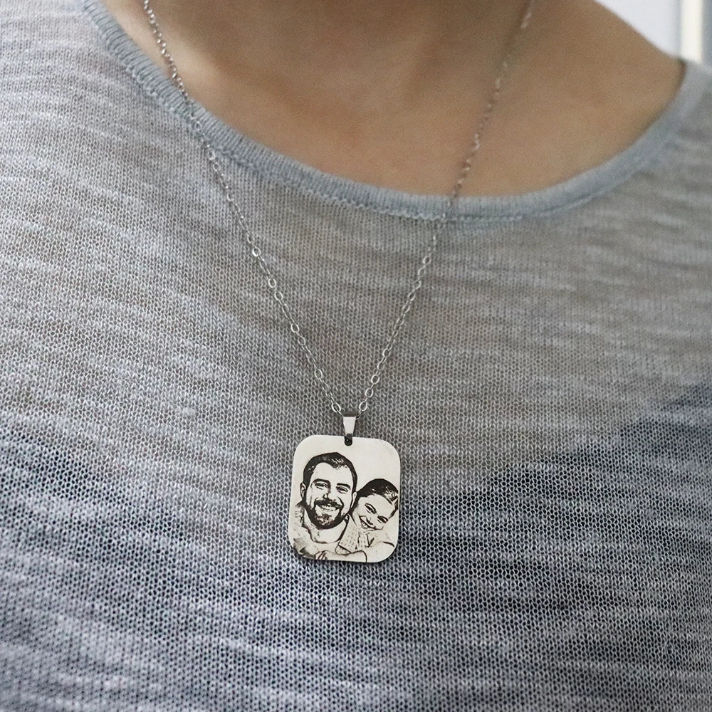 10*20mm Custom Engraved Photo Pendant Necklace For Man Woman Stainless Steel Personalized Image Portrait Couples Necklace Gift