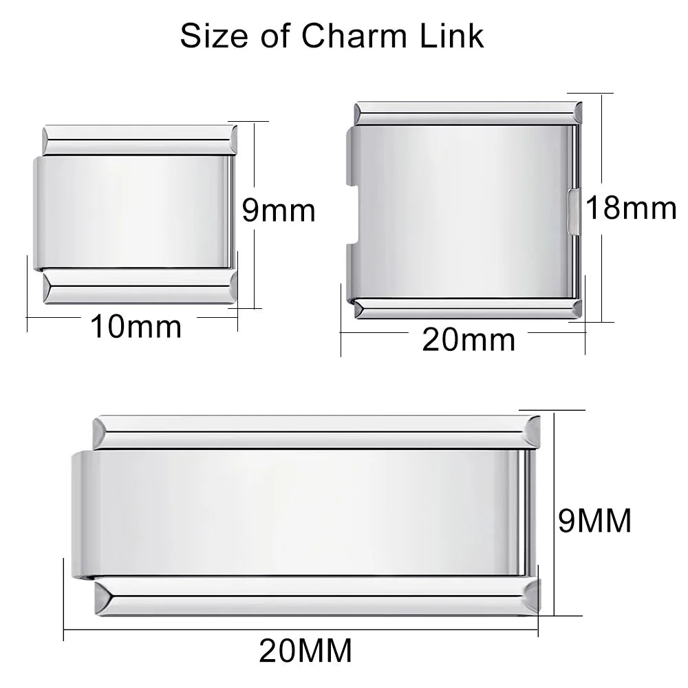 GEMOSA 1pc Personalization Laser Customized Name Message Logo Italian Charm Link Fit 9/18mm Stainless Steel Bracelet DIY Beads