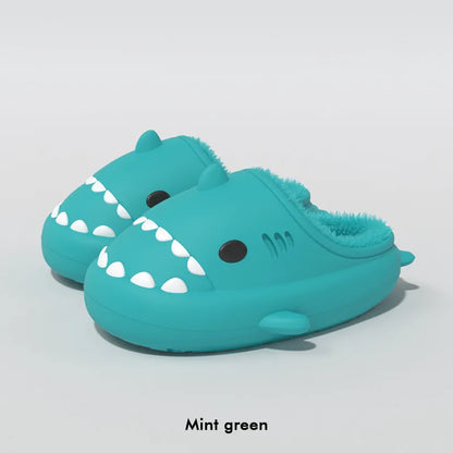Litfun Fuzzy Shark Slippers For Women Men Winter Indoor Plush Cartoon Cotton Shoes New Outdoor Adults Kids Waterproof Furry Shoe