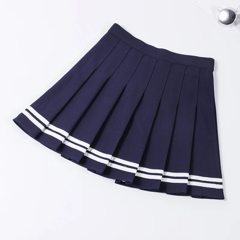 High Waist Elastic Women's Skirts Vintage Korean Style Patchwork Striped Pleated Female Sweet Mini Dance Plaid Skirt