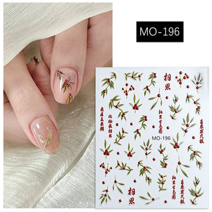 5D Embossed Nail Art Decals Elegant Petals Florals Daisy Flowers Leaves Adhesive Sliders Stickers For Manicure Tips Decoration