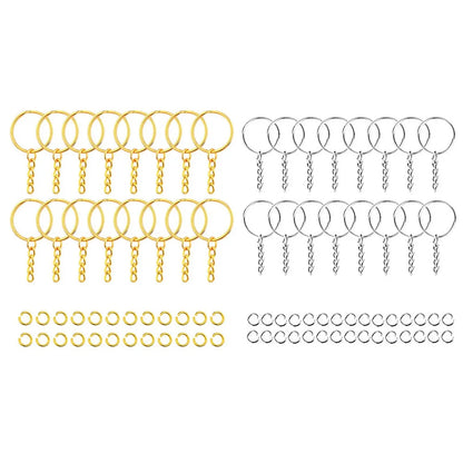 30pcs Silver Plated Metal Blank Keyring Keychain Split Key Ring with Chain Climbing Buckles Carabiner Keychain Rings Accessories