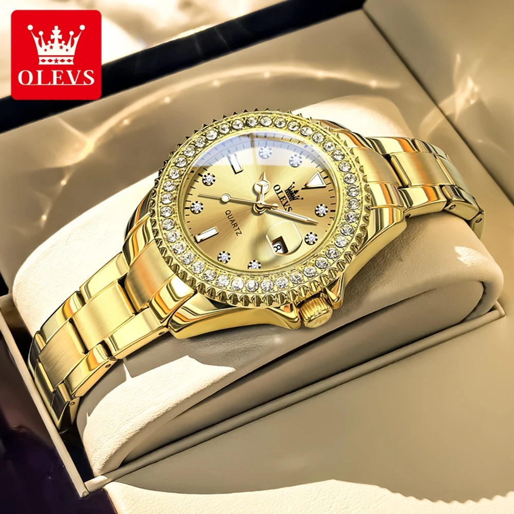OLEVS 9945 Elegant Original Watches For Woman Quartz Watch Waterproof Luminous Automatic Date Ladies Watch Gifts Diamond Bezel