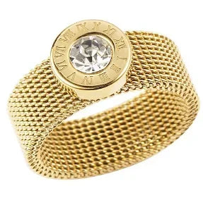 Personality Round Beads Ring Band Small Clear Crystal Zircon Waterproof Stainless Steel Gold Rings Simple Granular Fine Jewelry