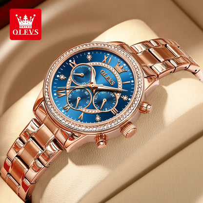 OLEVS TY715 Watches For Woman Original Quartz Wristwatch Waterproof Luminous Stainless Steel Multifunctional Ladies Watch Gift