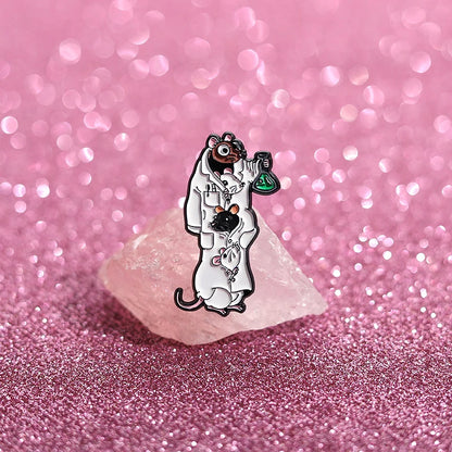 Cartoon Science Lab Mouse Enamel Pin Chemistry Laboratory Scientist Pharmacist Brooch Lapel Badge Jewelry Gift For Students