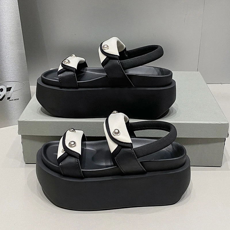 Women Leisure Chunky Platform Sandals Peep Toe High Heels New Gladiator Slippers Woman Trendy Summer Beach Leather Sneakers 8CM