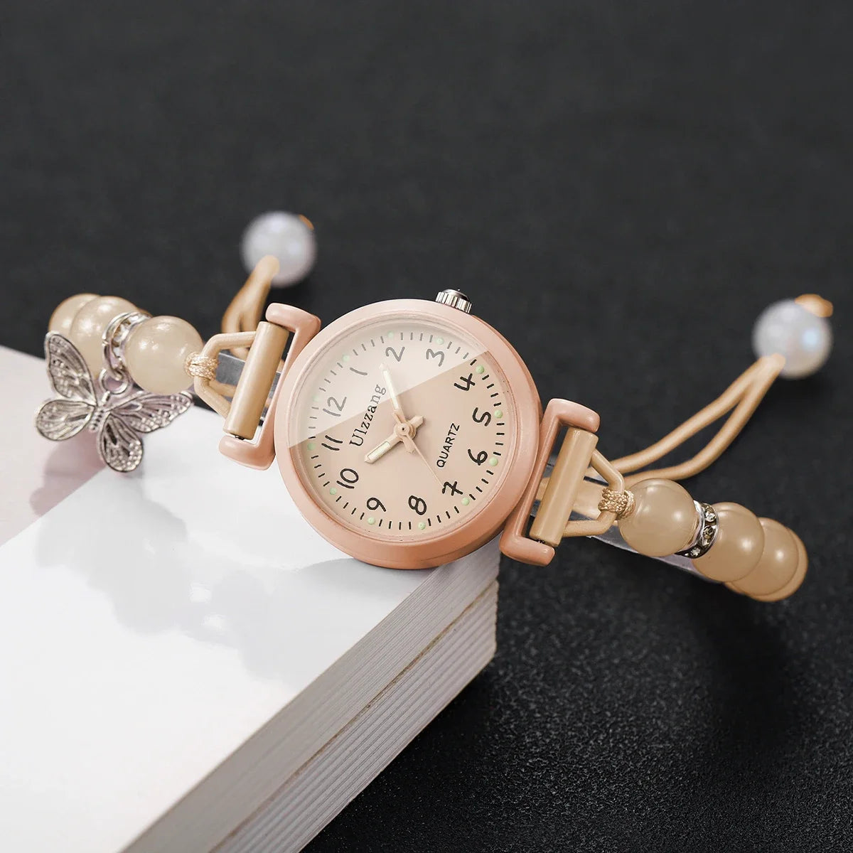 Fashion Butterfly Pendant Women Quartz Watch Girls Students Beads Strap Wristwatch Relogio Feminino Clock Gift (Without Box