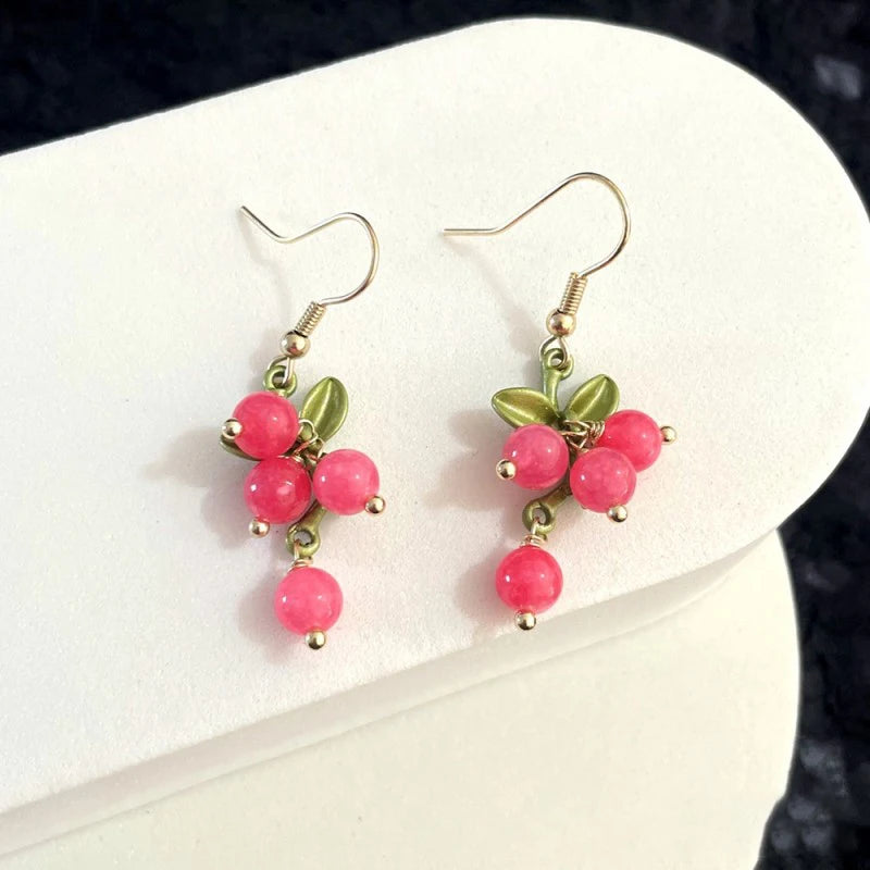 Cute Berries Earring Creative Berry And Leaves Design Beaded Earrings For Gifts Wholesale Cute Fruit Earrings Custom Packaging