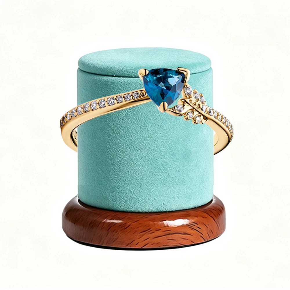 New 925 Silver Sparkling Double Heart Blue Pear Blossom Ice Pillar High Princess Crown Ring Fashion DIY Charm Jewelry