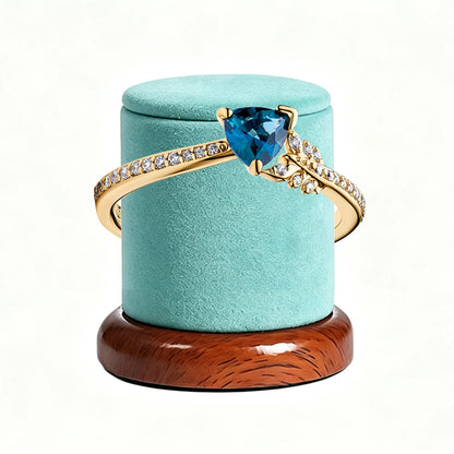 New 925 Silver Sparkling Double Heart Blue Pear Blossom Ice Pillar High Princess Crown Ring Fashion DIY Charm Jewelry