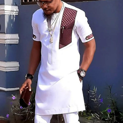 2025 African Men Dashiki Long Sleeve 2 Piece Set Traditional Outfit Africa Clothing White Men's Suit Male Shirt Pants Suits