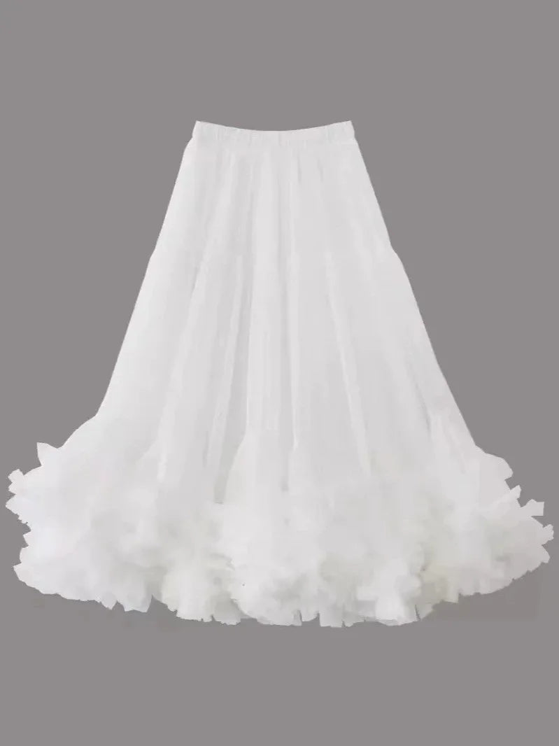 High Waist Slimming Flower Bud Lantern Skirt Midi Half Skirts Women's Korean Style Cloud Puffy Skirt New Summer