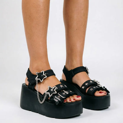 2026 Summer Women's Gothic Chunky Platform Wedges Sandals Chain Street Cool Slide Sandals Women Shoes Walking Comfy