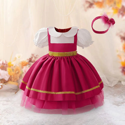 Ma Sha Bear Girls Party Maid Dress 2pcs Toddler Lolita 1st Birthday Wedding Princess Prom Dress Carnival Halloween Kids Clothing
