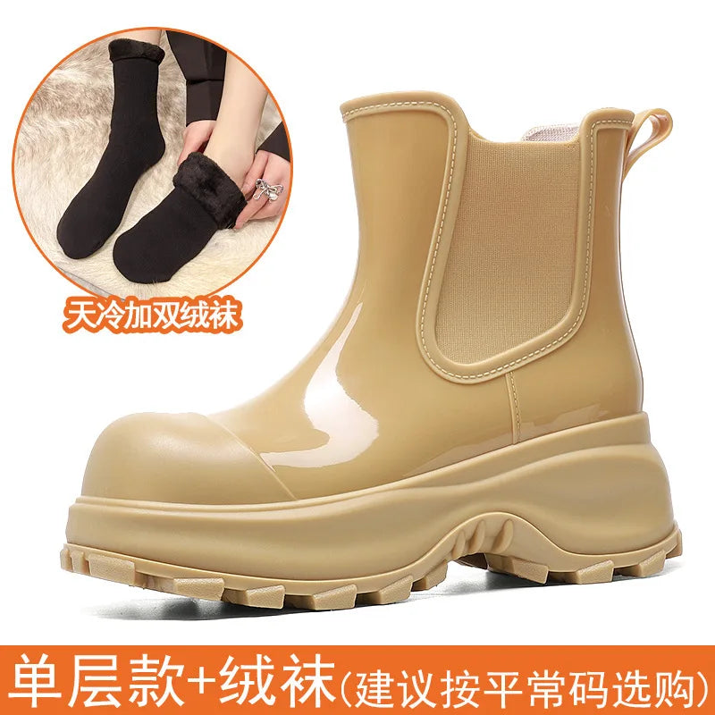 Women's rain boots, spring and autumn outdoor thick-soled low-cut non-slip height-increasing outdoor rain boots/overshoes