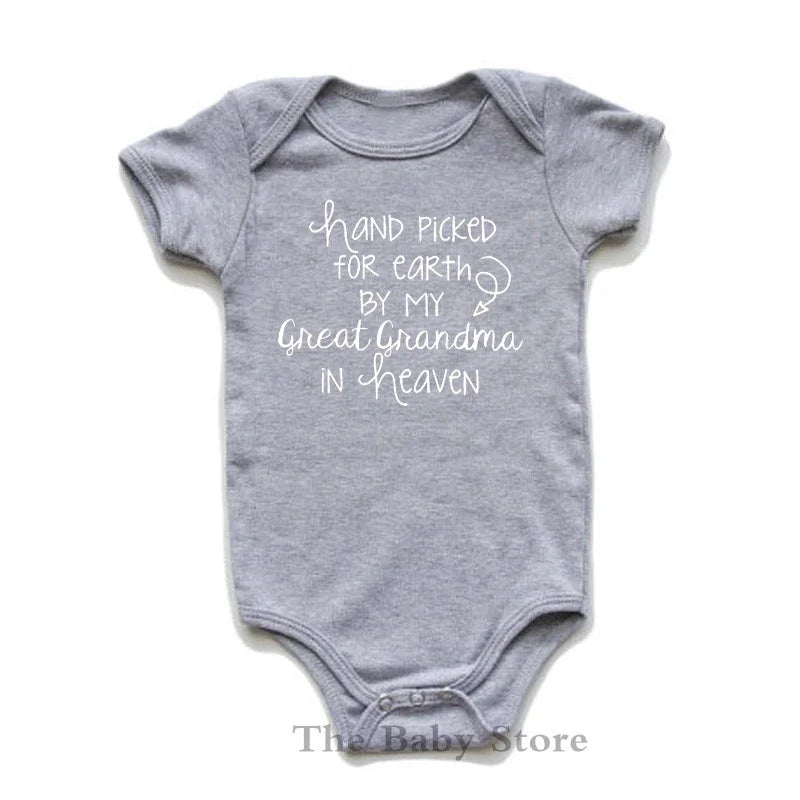 Hand Picked For Earth By My Great Grandma In Heaven Baby Summer Bodysuits Cotton Newborn Jumpsuit Short Sleeve Body Baby Outfits