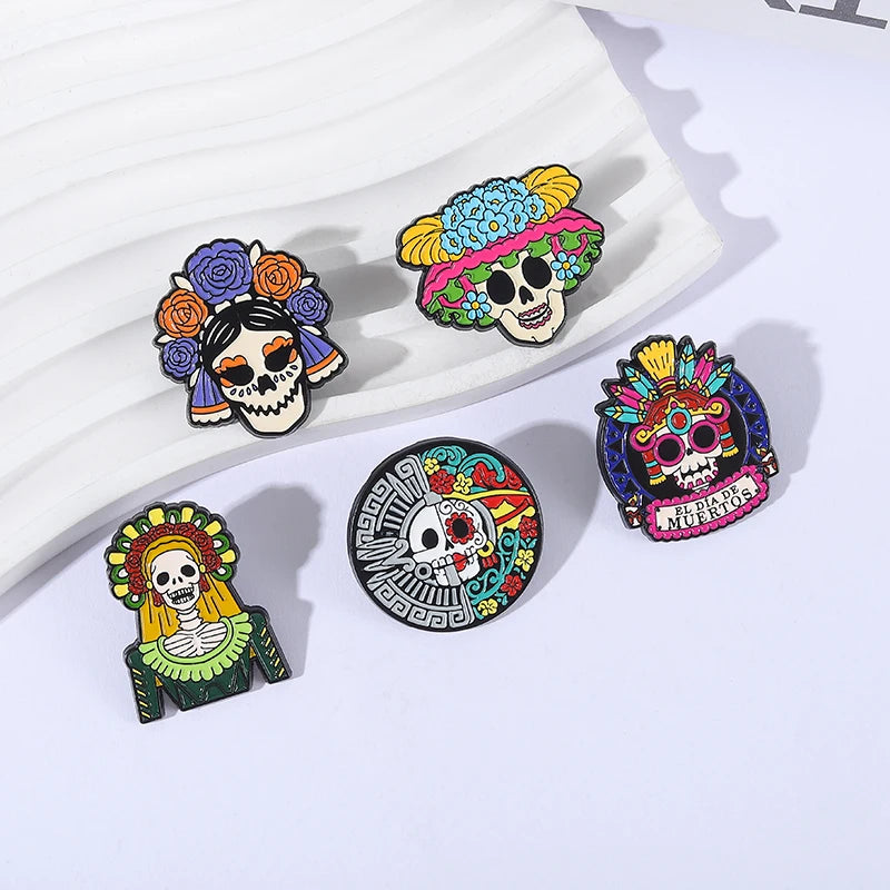 La Calavera Catrina Mexico Day Of The Dead Enamel Pins Custom EL DIA DE MUERTOS Festival Skull Brooches Lapel Badge Jewelry Gift