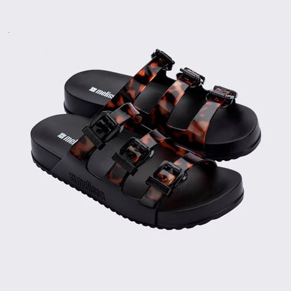 Mini Melissa Outdoor Women's Jelly Slides Sweety Girls Wide Buckle Slippers Adult Ladies Non-slip Flat Beach Vacation Shoes