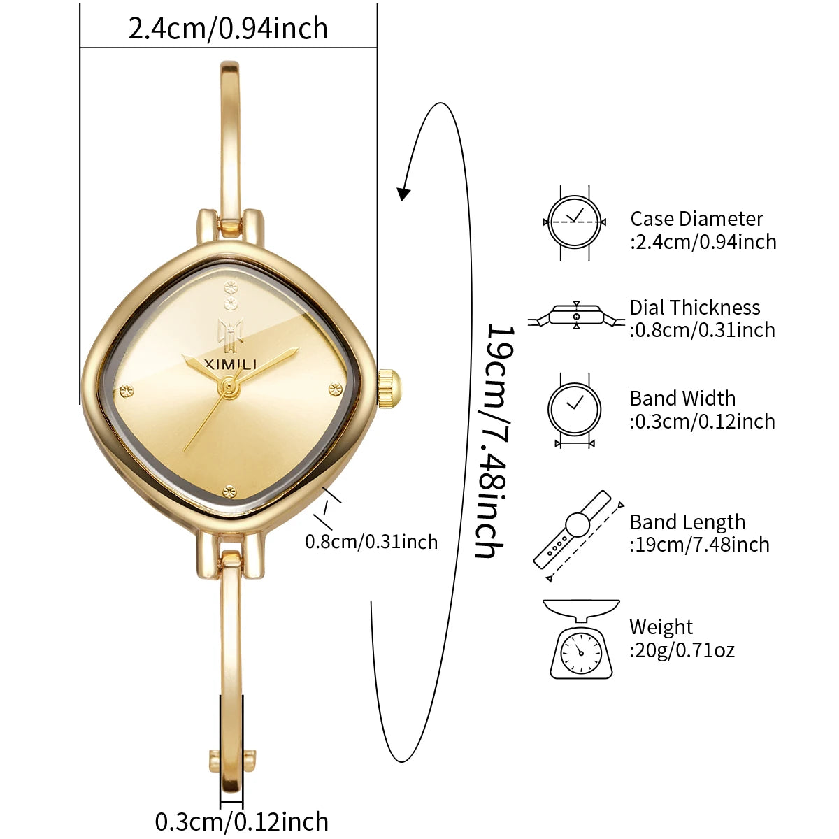 Fashion Gold Bangle Women Watches Elegant Square Dial Rhinestone Ladies Bracelet Dress Wristwatch Relogio Feminino（Without Box）