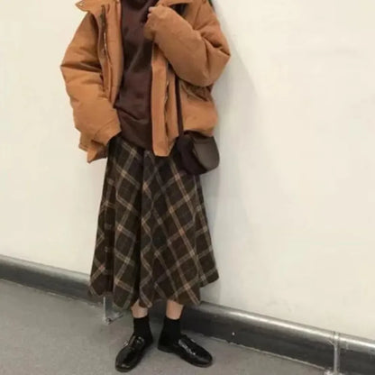 Women's Brown Plaid Flared Skirt