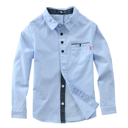 Hot Sale Children Boys Shirts Spring 2023 Fashion Solid color Kids baby Shirts children Clothing Shirt white Long sleeve 3-12Yrs