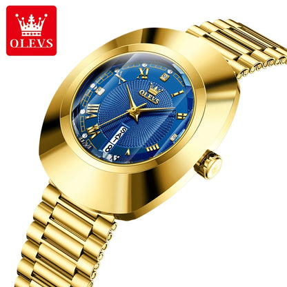 OLEVS 7008 Original Woman Watch Tungsten Steel Case Gold Steel Strap Quartz Women's Watches Waterproof Ladies Dress Wristwatches