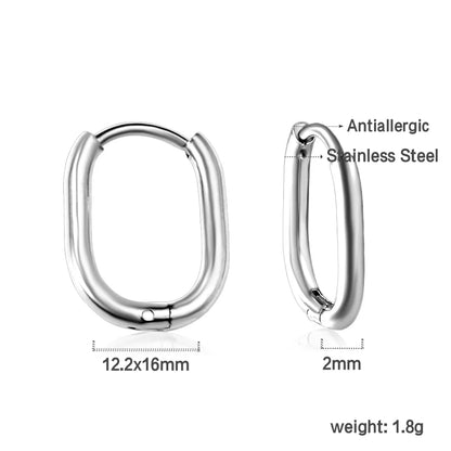 LUXUSTEEL Simple Rectangle U-Shaped Round Cirlcle Hoop Earrings For Women 12/14/16MM Anti-allergy Earrings