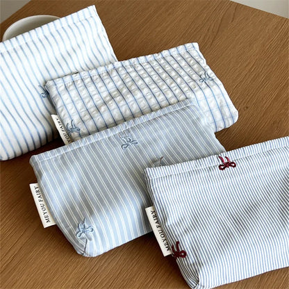 New Blue Color Mommy Bag Bowknot Embroidery Makeup Bag Zipper Baby Diaper Bag Nappy Pouch Travel Toiletry Storage Bags