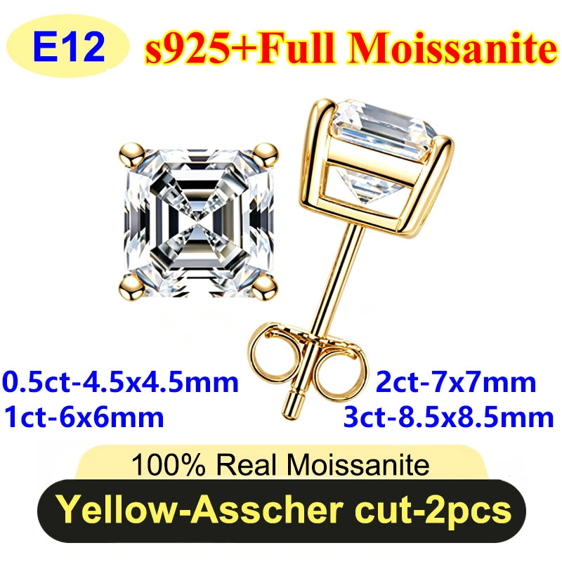PureNew 0.5-3ct Classic Full Moissanite Earrings For Women S925 Silver Plated 18k Gold D Color VVS1 Women's Moissanite Earrings