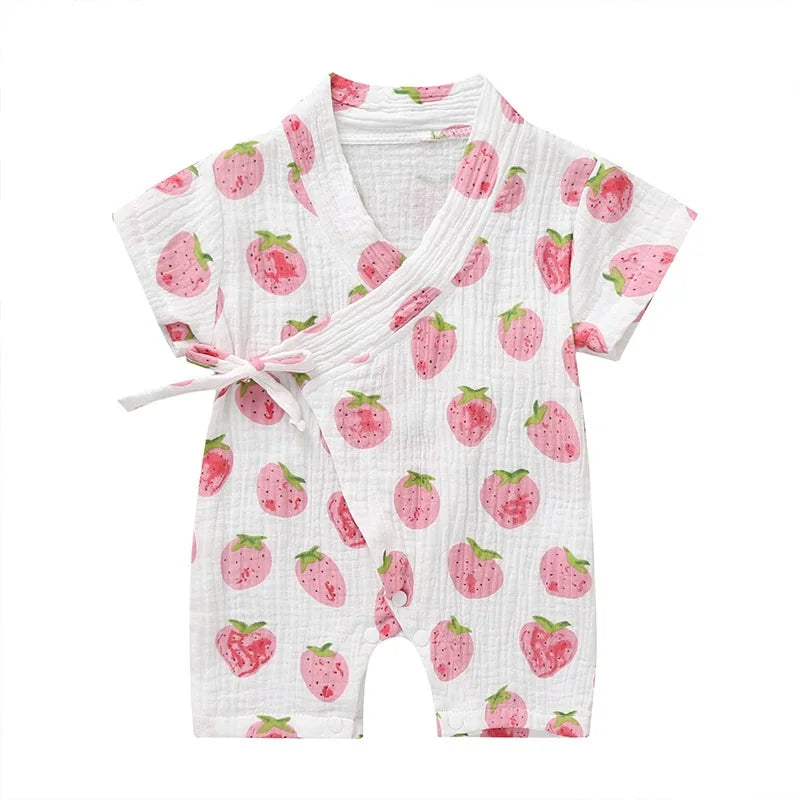 0-18M Summer Baby Girl Boys Clothing  Rompers Jumpsuit Short-sleeved Floral Print  Cute Soft Newborn Infant Baby Kimono Playwear