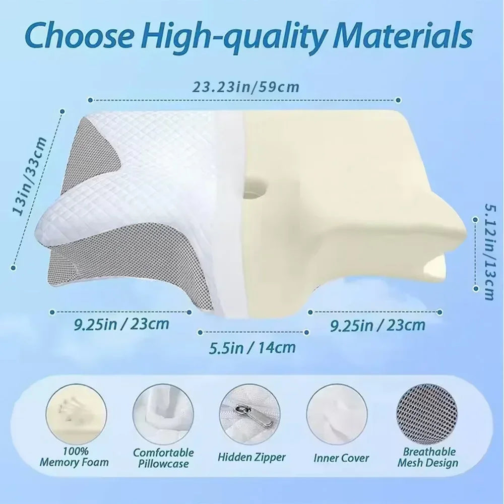 Ergonomic Contour Memory Foam Cervical Pillow Orthopedic Neck Support Pillow with Replaceable Pillowcase for Neck Pain Relief