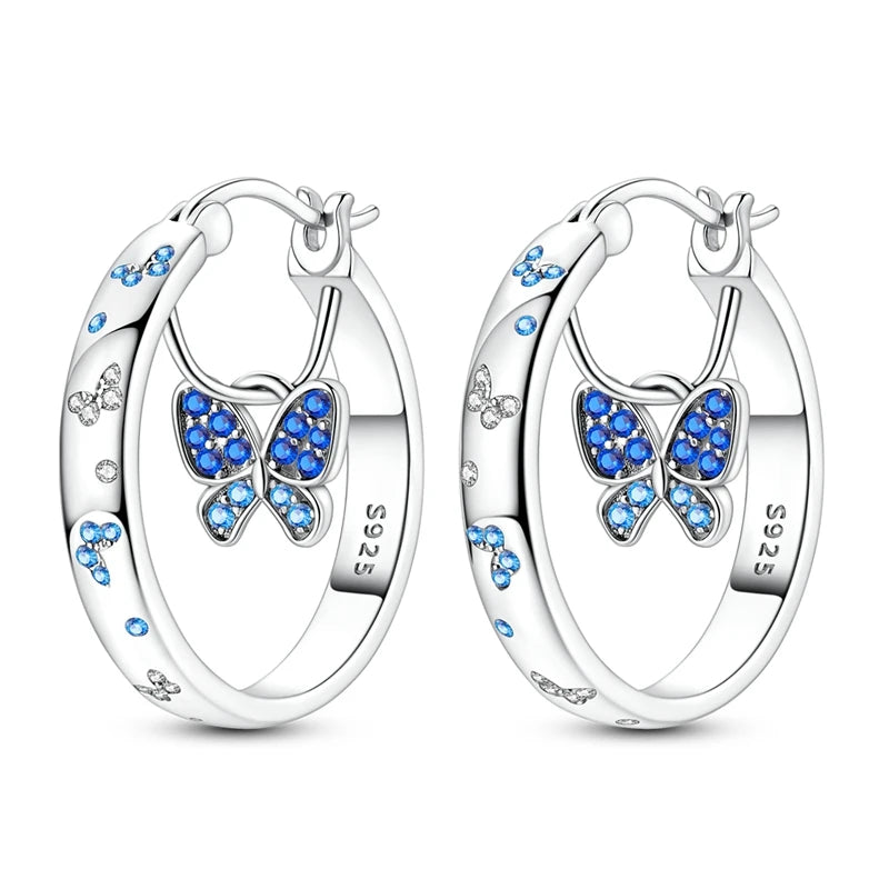 Original 925 Sterling Silver Hoop Earrings Women's Fashion Jewelry Butterfly Iris Lily of the Valley Tulip Flower Luxury Earring