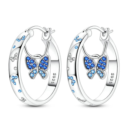 Original 925 Sterling Silver Hoop Earrings Women's Fashion Jewelry Butterfly Iris Lily of the Valley Tulip Flower Luxury Earring