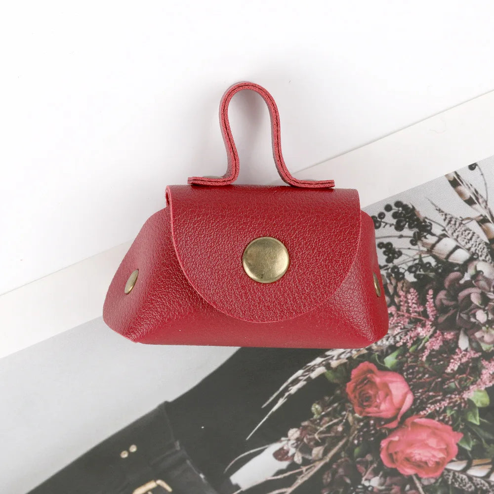 LATS Retro Cute Small Leather Bag Long Necklace for Women Fashion Sweater Chain Neck Hanging Jewelry Versatile Accessory Gift