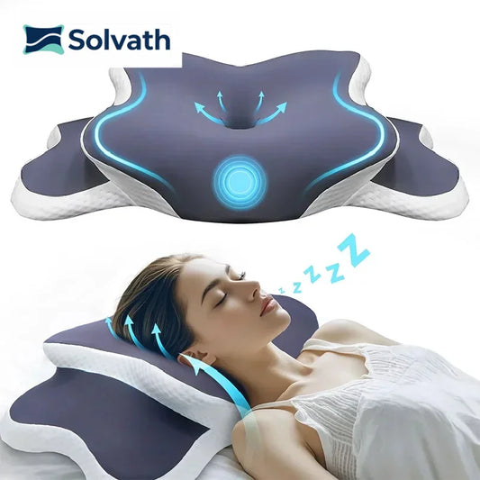 Solvath Memory Foam Pillow Cervical Orthopedic Neck Pillow for Side Back Stomach Sleepers Ergonomic Contour Pain Relief