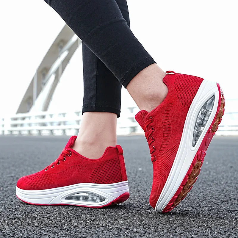Summer Trend Shoes for Woman Thick Soled High-quality Outdoor Walking Vulcanized Shoes, Mesh Breathable Casual Platform Shoes